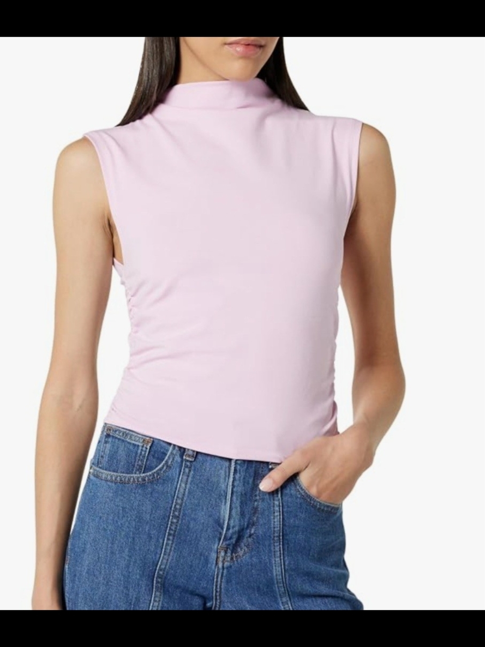 The Drop Sleeveless Mock Neck Top in Light Pink